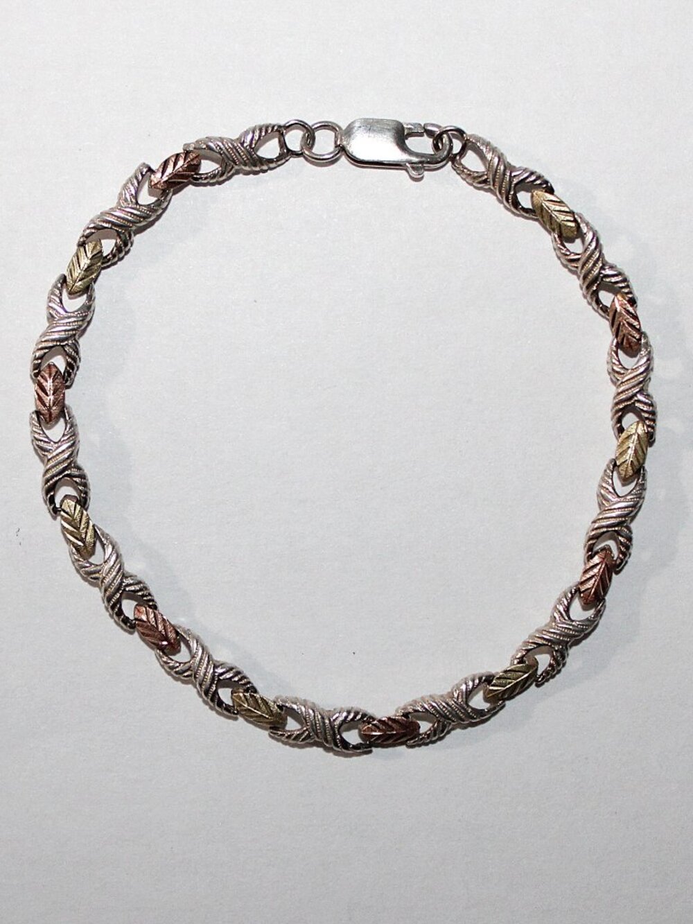 Vintage Sterling Silver Coleman Co 12kt Black Hills Gold Leaves Bracelet - Picture 2 of 7